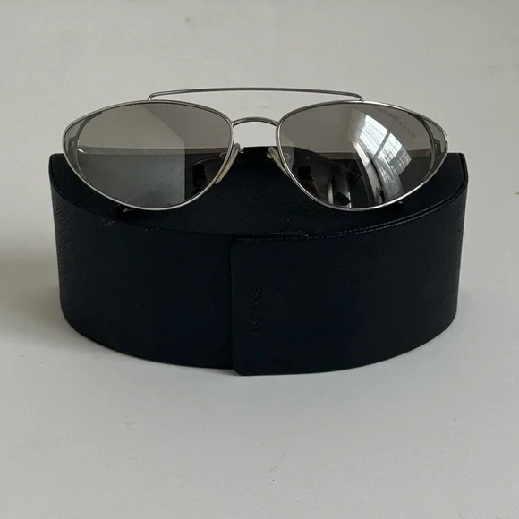 PRADA Aviator Silver Metal Sunglasses with Gray Lenses - Picture 1 of 8